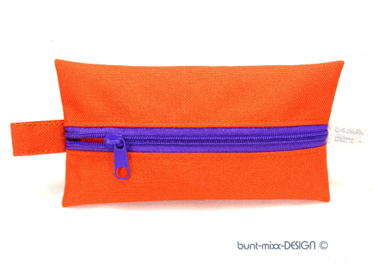 Täschchen ORANGE Outdoorstoff, mit Zipper LILA violett, TaTüTa Inhalator Kosmetik wetbag, by BuntMixxDESIGN